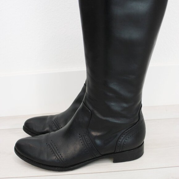 Via Spiga Classic Black Leather Tall Flat Riding Boots with Side Zipper, Size 7 - Picture 7 of 14